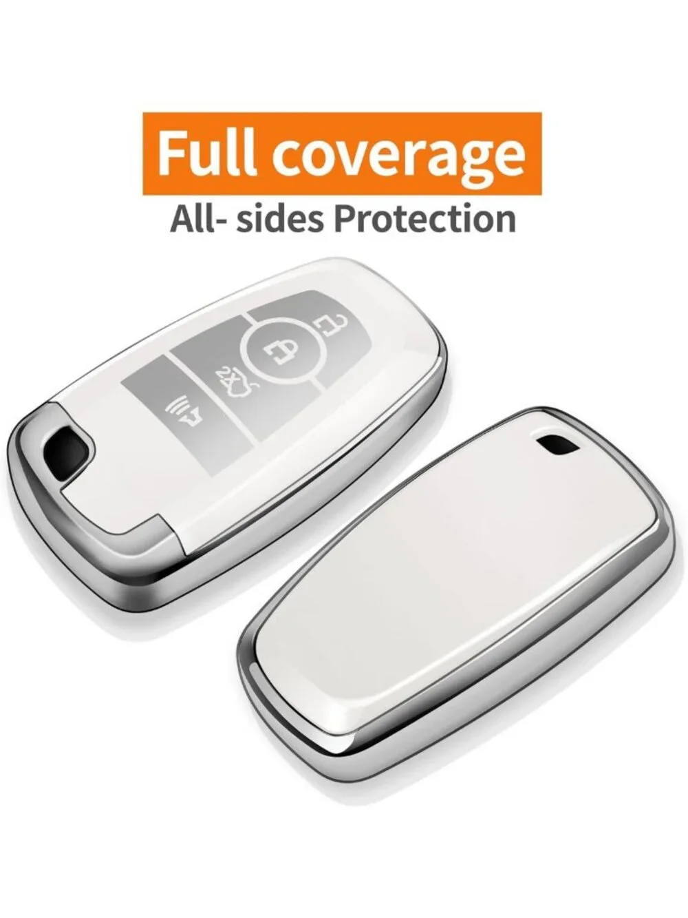 Soft White Key Fob Cover with Keychain - Full Protection for 4-Button Keys